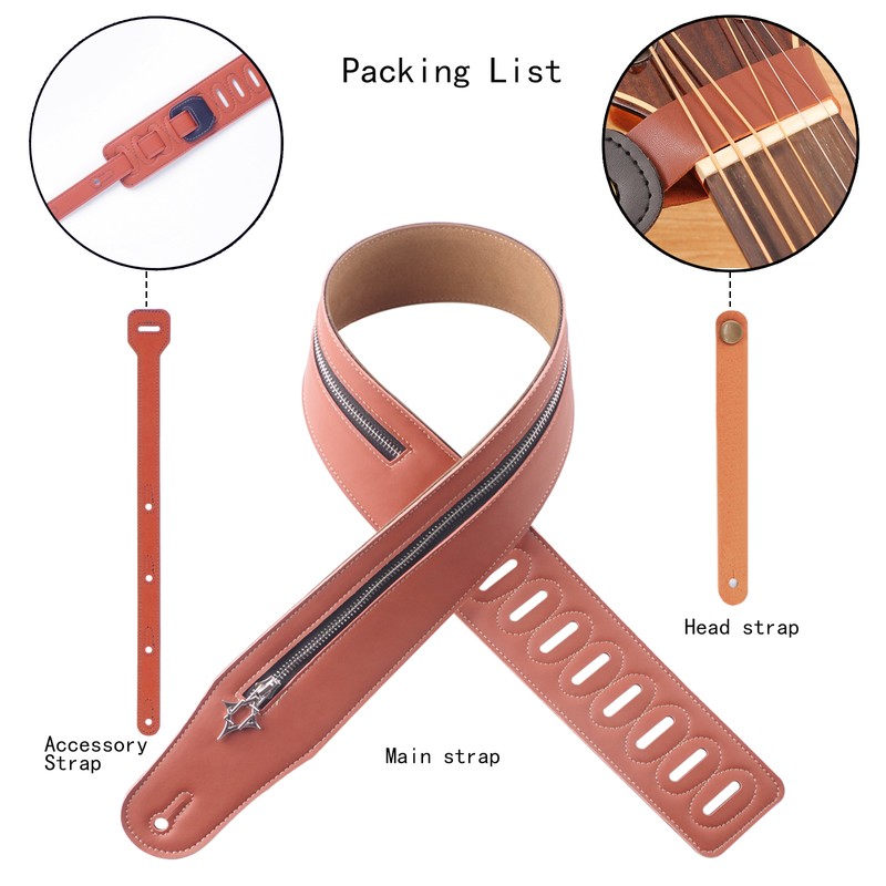 Guitar Strap Zipper Leather Straps Acoustic Guitar Accessories for Bass