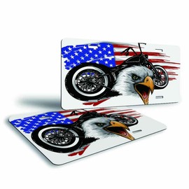 Pehede Car License Plate American Flag with The Head Eagle and Motorcycle Metal Decorative Front License Plate 6X12 Inch