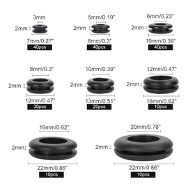 Tapsin Rubber Grommet Sealing Rings Set, 200 Pieces Rubber Grommet Assortment Set, 8 Sizes, Rubber Plug, Rubber Grommet, Cable Grommet, Body Plug, Rubber Washers, Sealing Rings Set