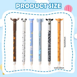 6 Packs of Erasable Pens Black, 0.5mmTip Rub out Pens with Thermosensitive Erase Ink, Cute Animal Designs for Student Stationery Office Supplies, Elk, Panda, Zebra, Elephant, Monkey, Sika Deer