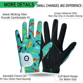 Golf Gloves Kids Left/Right Hand 2 Pack, Breathable Boys Girls Sport Gloves Golf Gift Set for Junior Youth Toddler (Green&Black, M, Right)