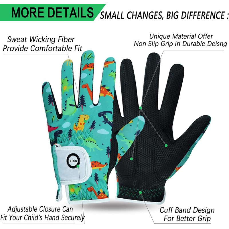 Golf Gloves Kids Left/Right Hand 2 Pack, Breathable Boys Girls