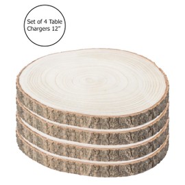 Barky Natural Wood Slabs Rustic Ornament Slice Tray Table Charger 12" Set of 4