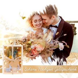 FTUREERA Wedding Gift Money Gift Just Married Gift Box, Creative Wedding Gifts for Bride and Groom Money with Dried Flowers, Test Tube, Fairy Lights and Wooden Box