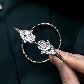 Better Jewelry, Solid .925 Sterling Silver Hamsa Hand Cuff Bangle Bracelet, Hand Of God Bracelet, Protection Bracelet, Hamsa jewelry, 1 piece (8)