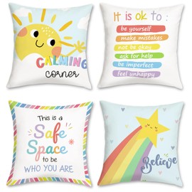 Bonhause Calming Corner Cushion Covers 45 x 45 cm Sun Rainbow Classroom Decorative Throw Pillow Covers for Sofa Couch Bed Home Reading Corner Kids Room Decor Set of 4