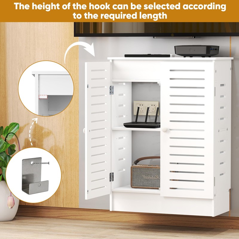 WYJREES WiFi Router Storage Cabinet, Multi-Functional Router Storage Box, Floor