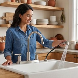 Kitchen Faucets, Kitchen Sink Faucet, Brushed Nickel Kitchen Faucet with Sprayer, 3 or 4 Hole RV Faucet for Kitchen Sink, Stainless Steel Touch Kitchen Faucet with Side Sprayer, TDLKF024L
