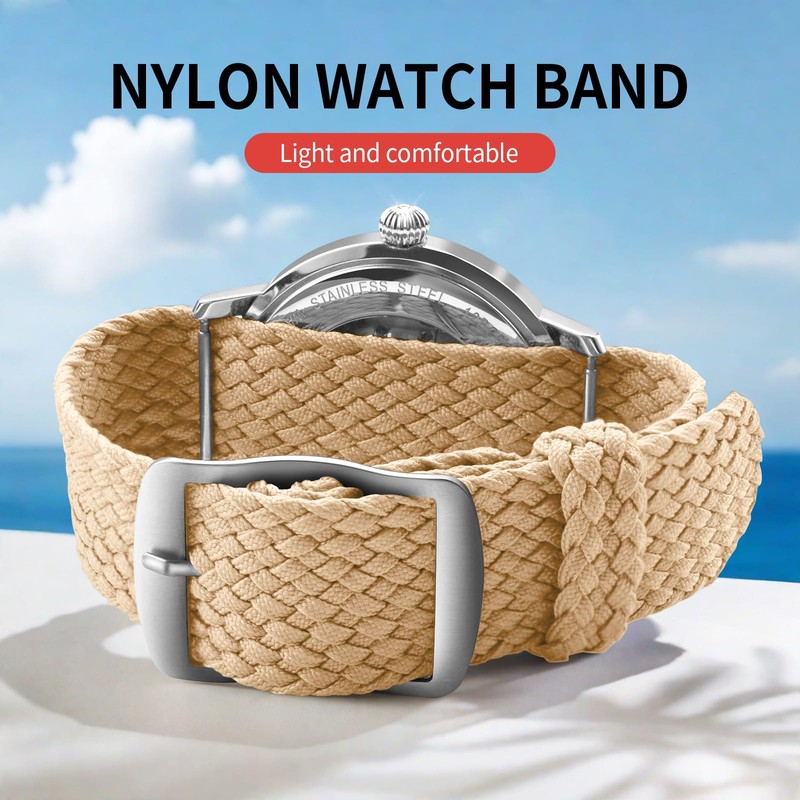 ULLCHRO Unisex Perlon Nylon Bracelet with Stainless Steel Silver Buckle,