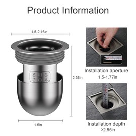 Shower Floor Drain Backflow Preventer,One Way Drain Valve Sewer, Stainless Steel Material, Shower Floor Drain for Bathroom(Depth 2.4'')