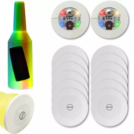 12 Uds. De Pegatinas LED Luminosas para Tazas, Posavasos con Luz Trasera Adhesiva Decorativa Colorida para Bar