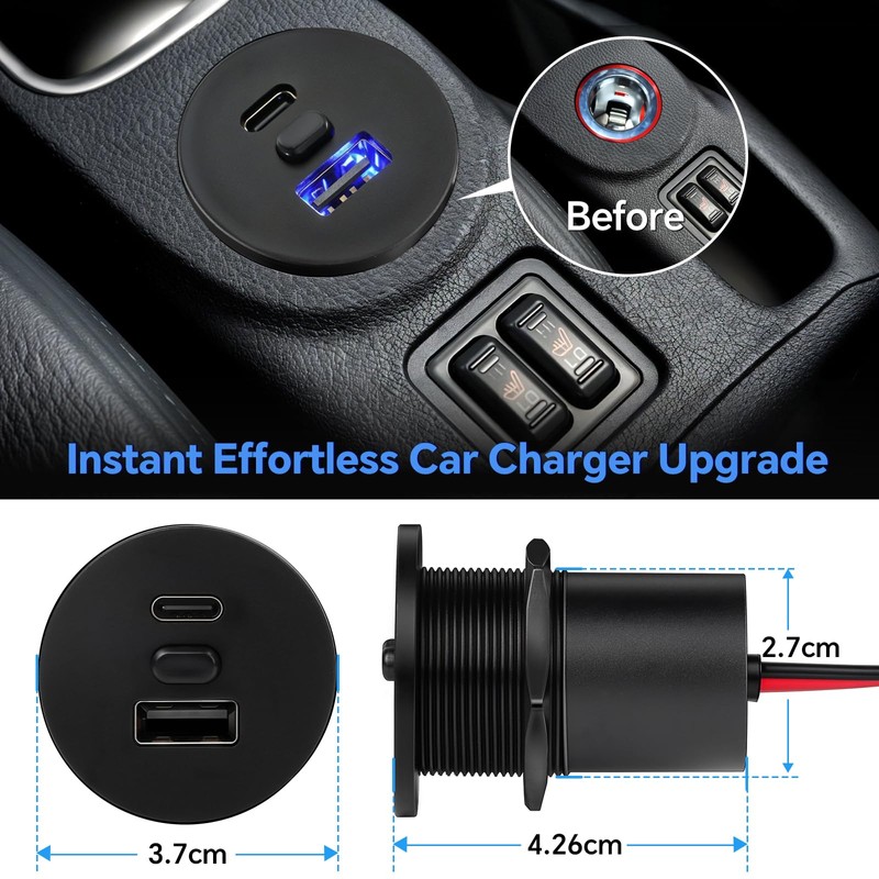 acegoo USB Socket 12V Outlet Campervan CNC Aluminum 48W with
