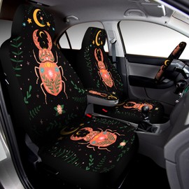 Riakrum 15 Pcs Forest Moon Star Car Seat Covers Full Set for Women Steering Wheel Cover Shoulder Pads Armrest Pad Keychain Wrist Strap Auto Seat Universal for Vehicle SUV Truck Protector