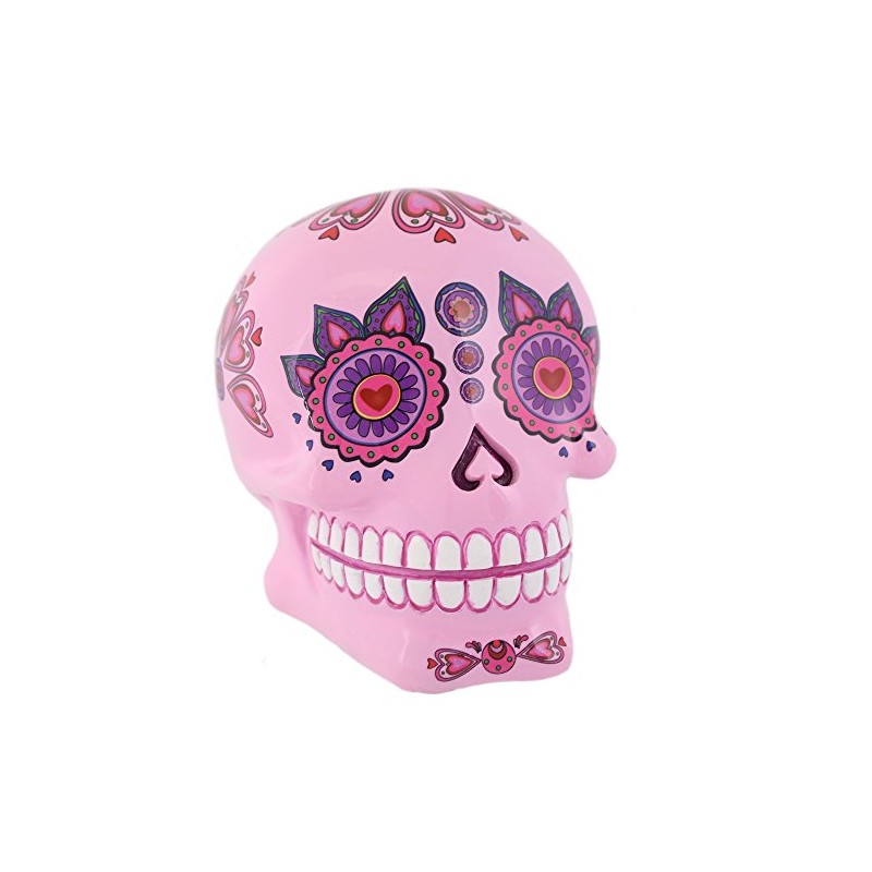 Something Different Pink Candy Skull Money Box, Resin, 9 x