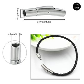 Rebanky Pack of 4 Leather Cord Clasps, 4 mm Bayonet Clasp, Stainless Steel Lever Press Clasp, Cord End Caps Clasp for Round Leather Band, Bracelet, End Clasps (Silver)