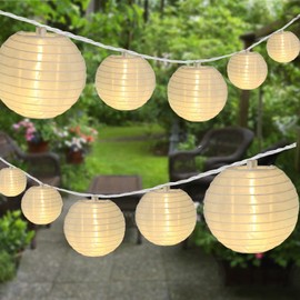 Vigdur White Lantern String Lights - Large and Small Hanging Nylon Lantern Lights Plug in for Indoor Bedroom Party Outdoor Patio Backyard Use,9.84FT
