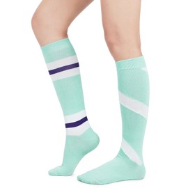 Womens Athletic Knee High Socks Outdoor Sport Thigh High Stockings Casual Stripes Tube Socks, 1 Pack Mint-blue, One Size