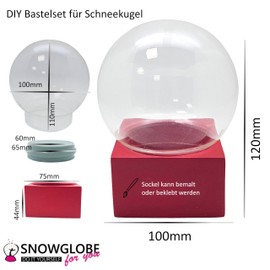 DIY 40122 DIY Snow Globe Craft Kit | Do It Yourself with Glass Ball and Polyresin Base Red Square | Height: 12 cm W: 10 cm | Individual Shake Ball | Make Your Own Glitter Ball
