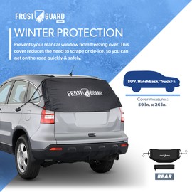 FrostGuard Rear Windshield Cover for Ice and Snow, For SUVs and Trucks - Rear Window Cover to Reduce Scraping, Elastic to Conform to Vehicle's Shape - Secure Hooks for Snug Fit - Black, 59 x 20 Inches