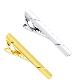 YIHECWY 2Pcs Metal Tie Clips for Men Tie Bar Pinch Clips Tie Bar Clip Set Men's Tie Accessories Skinny Tie Bar Necktie Pinch Clip