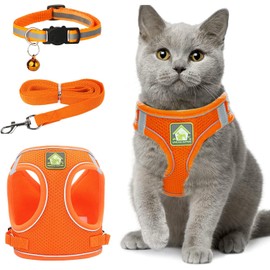 Arnés para Gatos a Prueba de roturas con Correa para Gatos, Ajustable, Reflectante, Juego de vajilla con Correa, Color Naranja para Gatos, Incluye