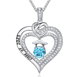 Turandoss 2025 Graduation Gifts for Her, S925 Sterling Silver Birthstone Necklace, Class of 2025 Necklace, College High School Graduation Gifts for Her