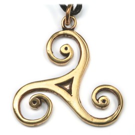 Triskelion Celtic Bronze Pendant Necklace Jewellery, incl black cotton sting, Pendant total length: 4.5cm