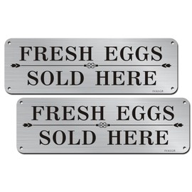 FKNSGR Fresh Eggs Sold Here Sign 2 Pack, 10 x 3 inches Rust Free .040 Aluminum Farm Sign, UV Protected, Fade Resistant