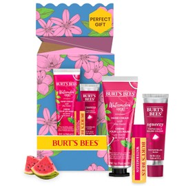 Burt's Bees Regalos para el día de la madre para mamá, 3 productos de cuidado personal, You're One in a Melon - Crema de manos de sandía y menta, bálsamo labial de sandía y bálsamo labial teñido Rush Squeezy (el embalaje puede variar)