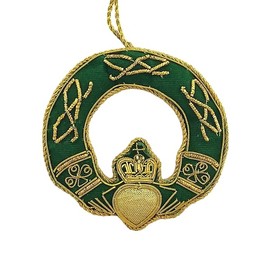 St. Nicolas - Claddagh Ring in Green and Gold - Zardozi Embroidery - Christmas Ornament