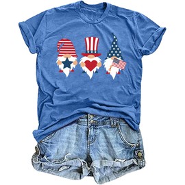 Gnomes 4th of July Shirt Women Patriotic Gnome Tops Funny USA Flag Stars Stripes Print Graphic Tees