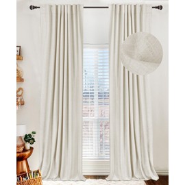 100% Blackout Shield Linen Blackout Curtains for Bedroom 84 Inches Long,Back Tab/Rod Pocket Living Room Drapes,Thermal Insulated Textured Blackout Curtains 2 Panels Set,50" W x 84" L,Light Cream