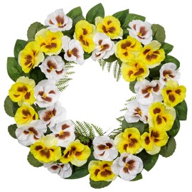 Arborus Artificial Wreath Artificial Pansy Artificial Flowers Spring Decoration Door Wreath Wall Wreath Yellow Artificial Flower Wreath Decorative Wreath for Door Wall Table Window Entrance Decoration