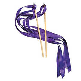 Fun Express Purple Ribbon Streamer Wands for Kids and Adults, 2 Feet Long Ribbons with Wood Handle - Bulk Set of 24 Party, Wedding, Party and Dance and Event Supplies