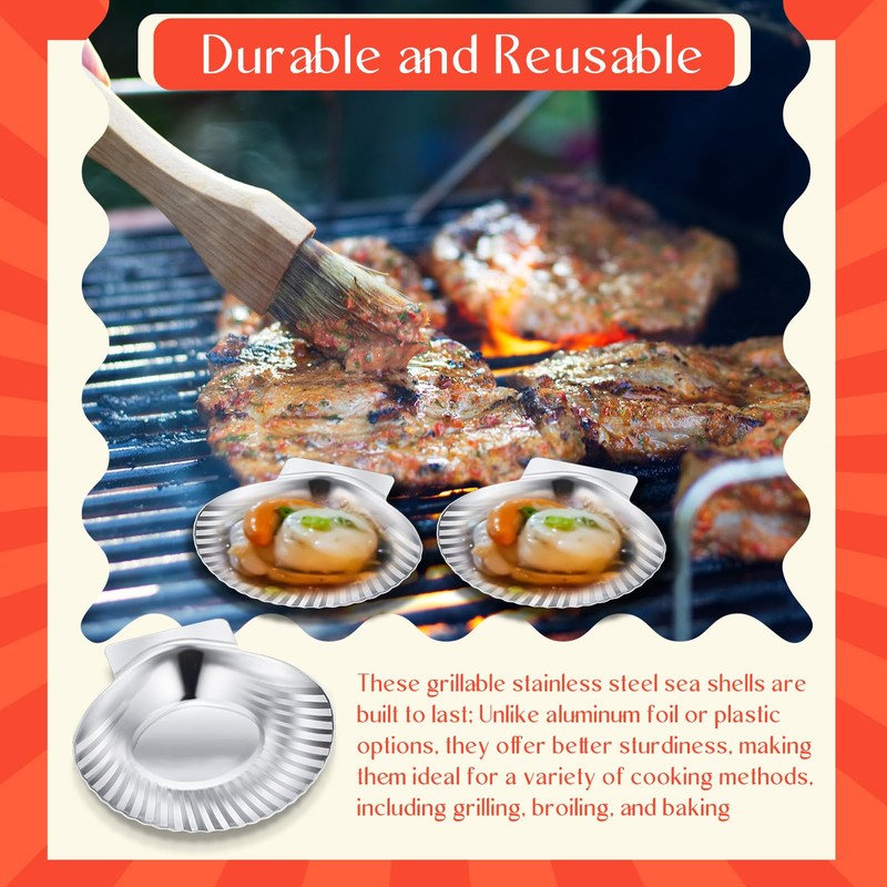 Baderke 50 Pcs Grillable Shells Stainless Steel Reusable All Purpose