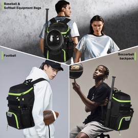 GRANDUP Baseball, Softball, soccerball, Rugby, Gym, Yoga – Spacious and Versatile Sports Bags For All Ages Equipment Bags Black Green, Large