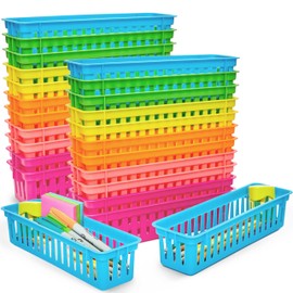 Juvale 24-Pack Pencil Holder Trays and Organization Baskets - Plastic Caddy for Desk and Elementary Teacher Supplies for Classroom Decoration