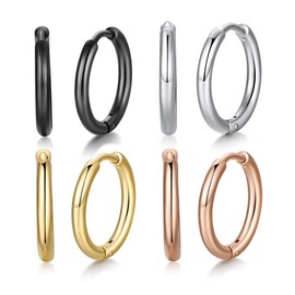 FOSIR 8mm/10mm/12mm Mens Womens 316L Surgical Steel Huggie Hoop Earrings Hypoallergenic Cartilage Helix Daith Lobes Hinged Sleeper Earrings