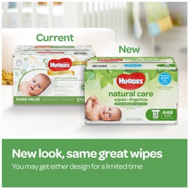 HUGGIES Natural Care Unscented Baby Wipes, Sensitive, Water-Based, 6 Flip-top Packs, 56 Count (Pack of 6)