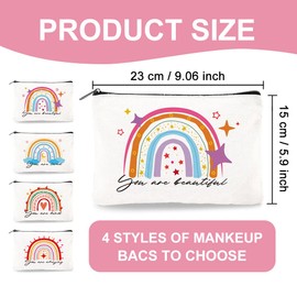 Doodlream Canvas Rainbow Makeup Bag - 4Pcs Cosmetic Bags Travel Organizer Portable Accessories with Zipper