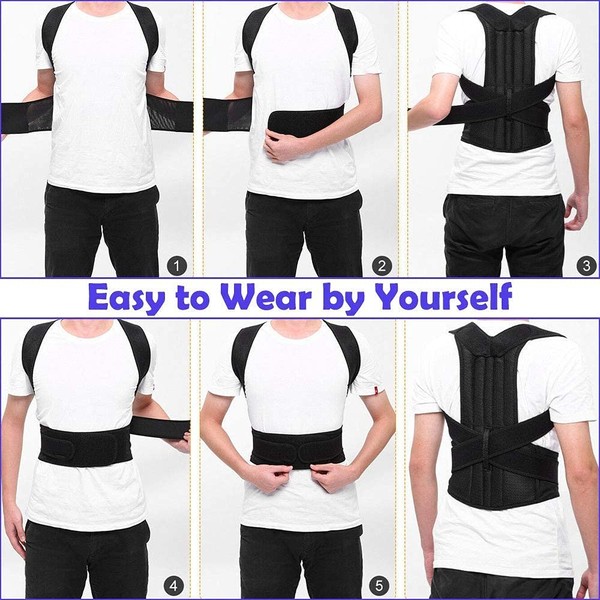 QFL Back Brace Posture Corrector for Men and Women - Adjustable Posture Back Brace for Upper and Lower Back Pain Relief – Muscle Back Memory Support. (MEDIUM)