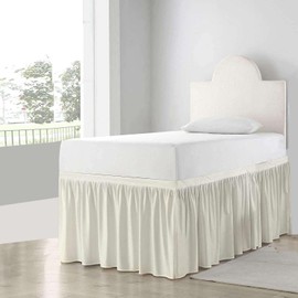 Dorm Bed Skirt Twin XL - Ruffled 40" Drop, 100% Microfiber, Ivory Solid - Dorm Room Essentials and Décor