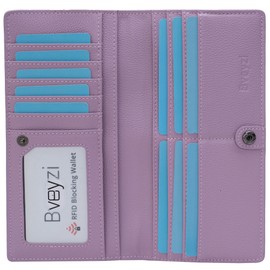Bveyzi Ultra Slim Thin Leather RFID Blocking Credit Card Holder Bifold Clutch Wallets for Women, Light Purple, s, Minimalist