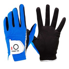 FINGER TEN Men’s Golf Glove Left Hand Rain Grip Pack, Durable Fit for Hot Wet All Weather (Blue, Small)