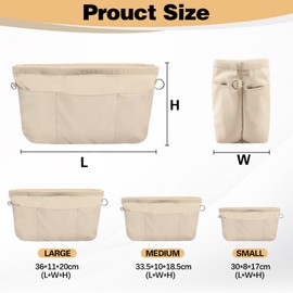 FINEASY Handbag Organiser Nylon, Bag Organiser, Multi-Pocket Organiser Bag, Bag Organiser Shopper, Inner Pockets for Handbags with Key Chain, Beige (L)