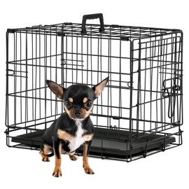 BestPet Dog Crate 18" Foldable Metal Kennel with Double Doors, Secure Slide-Bolt Latches, Leakproof Tray Portable Dog Cage for Small Breeds for Travel, Indoor & Outdoor Use,Black