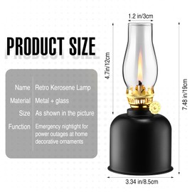 Tujoe 2 Pcs Oil Lamp Indoor Kerosene Lamp Lantern Metal Glass Oil Lamp for Indoor Chamber Small Oil Lamp Vintage Clear Glass Kerosene Lamp with Oil Wick for Indoor Use Home Table Decor Lighting, Black