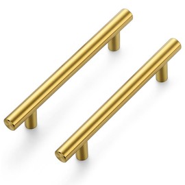 Ravinte Pack of 10 Gold Furniture Handles, T Bar Handles for Kitchen Cabinets, 96 mm Hole Centre, Cabinet Handles, Rustproof Stainless Steel Furniture Door Handles