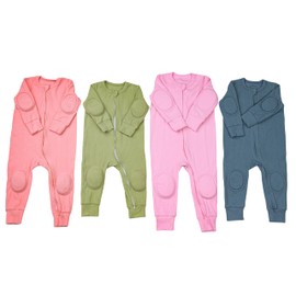 NurtureNauts Premium Baby Romper Onesie - 100% Cotton, Double Zipper, Knee & Elbow Pads Extra Saftey with Peace of Mind (Pastel Pink, 9-12 Months)