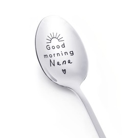 Good Morning Nana Coffee Spoon,304 Stainless Steel Teaspoons,Engraved Dessert Spoon,Mother's Day Birthday Gifts for Grandmother,Mother,Coffee Lover